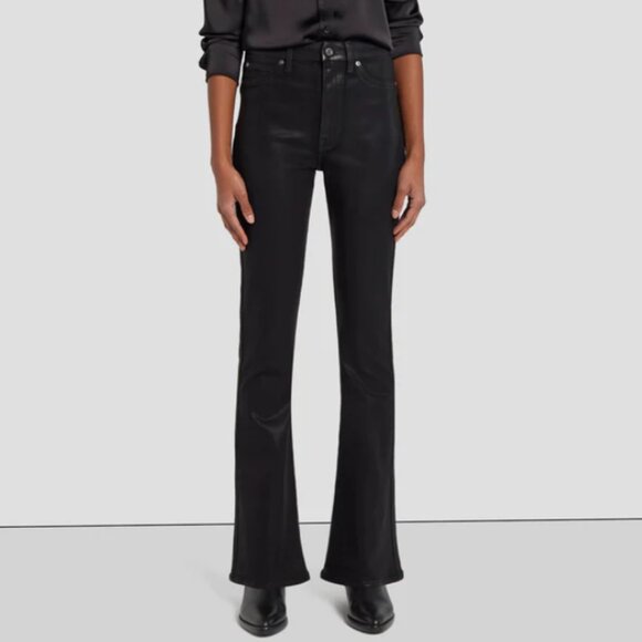 New 7 For All Mankind Tailorless Ultra High Rise Skinny Boot Jeans Coated Black - Picture 1 of 16